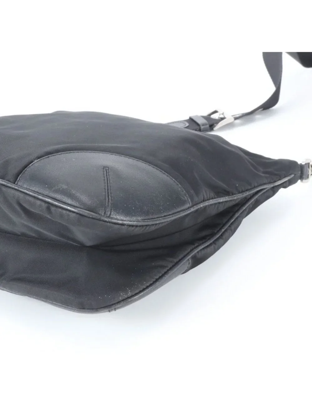 Prada Tessuto Nylon Triangle Logo Leather Shoulder Bag Crossbody Messenger Black